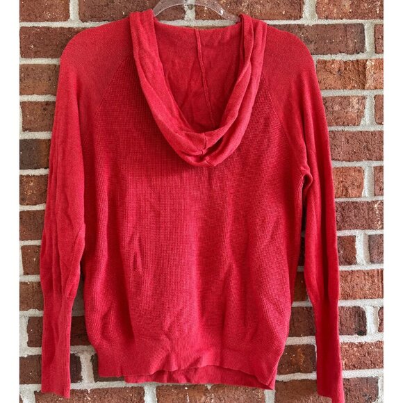Lilla P Coral Red Knit Hoodie Sweater Women’s Medium Long Sleeve Pullover - Picture 6 of 7